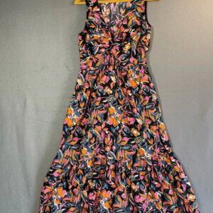 French Connection Size M Boho Midi Dress Tiered Sleeveless Fall Floral Print